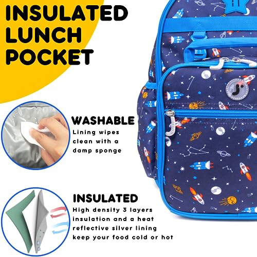 J World Kids Backpack & Lunch Box Set - Multicolor Spaceship Design, For Ages 4-12