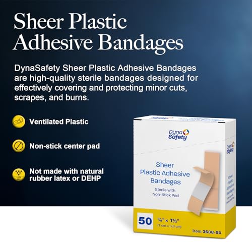 Sheer Plastic Adhesive Bandages - Sterile Water-Resistant Junior 3/8 x 1 1/2