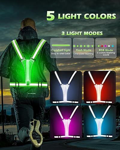 LED Reflective Vest for Running, Cycling & Walking - 5 Colors