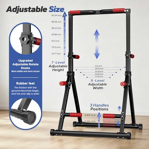 Foldable Adjustable Pull Up Bar - Red Power Tower Dip Station