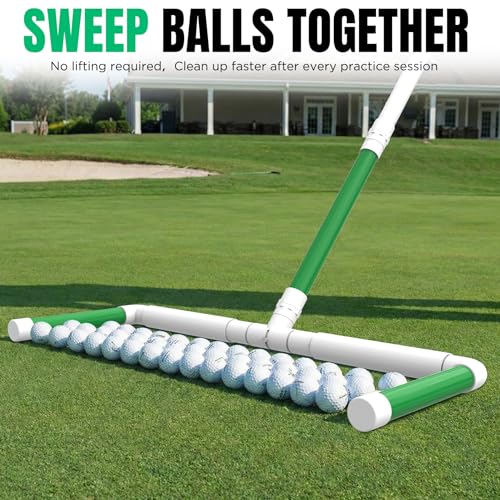DURARANGE Portable Golf Ball Sweeper with Interchangeable Heads, Self-Standing Tool