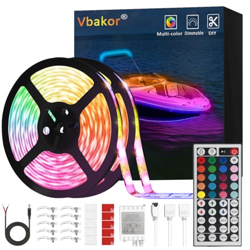 Vbakor Waterproof 50FT RGB Marine LED Strip Lights for Boats, Pontoon & Yacht
