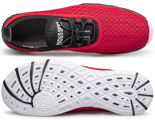 DOUSSPRT Women's Water Shoes - Quick Dry Beach Swim Pool Fishing, Red/White, Size 10