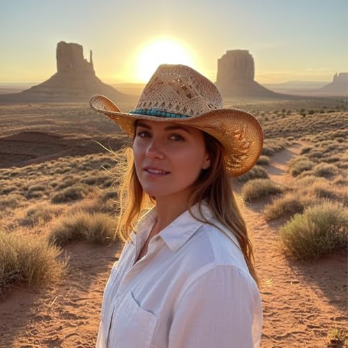 Hat Band for Cowboy Cowgirl Turquoise Beaded Replaceable Belt for Panama Fedora - Little turquoise