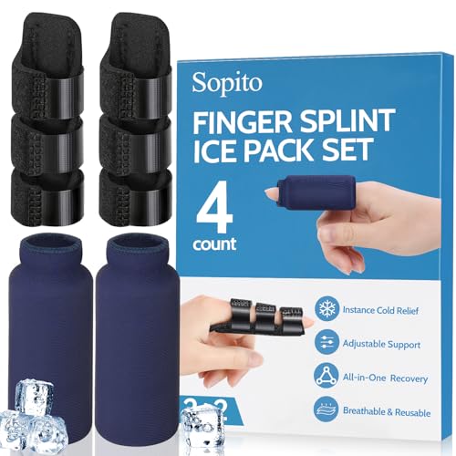 Sopito Finger Splint Ice Pack (2x) - Mallet/Index/Middle Finger Brace with 3-Strap Support