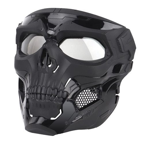 AOUTACC Airsoft Mask Skeleton Mask with Goggles Full Face Protective Adjustable Tactical Mask for Halloween Paintball Game Movie Props Party Cosplay Outdoor Activities(Black)