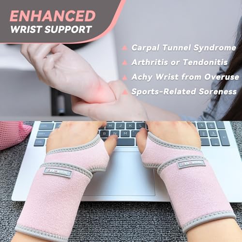 2 Pack Copper Wrist Brace Support for Carpal Tunnel, Pain Relief,