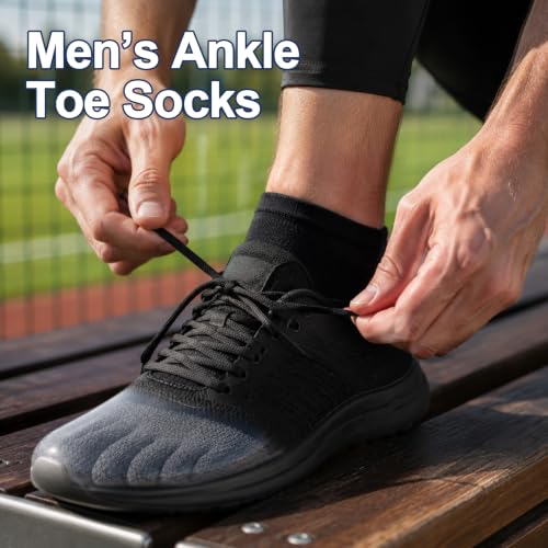 ZAKASA Men's Toe Socks Ankle No Show Low Cut Five Finger Socks 5 Pairs Black 8-10