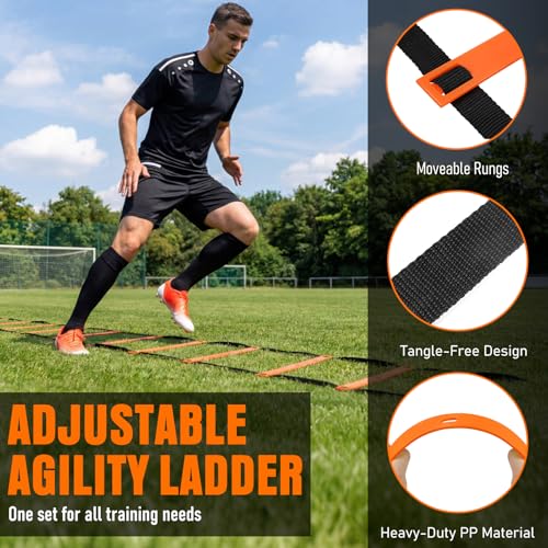 Agility Ladder Training Kit - 20ft Speed Ladder, Hurdles, Parachute & Cones