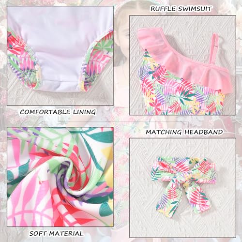 HINTINA Pink 2-3T Toddler Girl One-Piece Swimsuit with Cover Up Skirt Bathing Suit