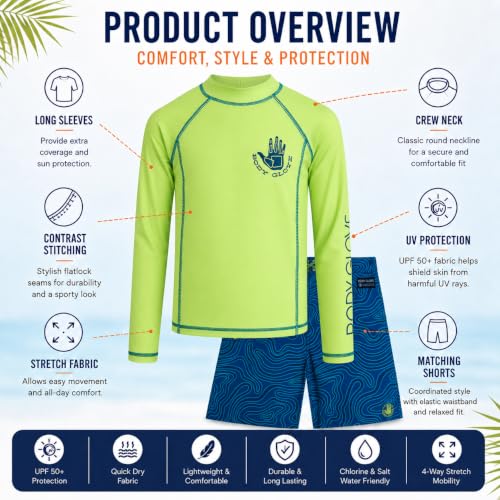 Kids Boys Swim Set Rash Guard & Trunks 2-Piece Bathing Suit