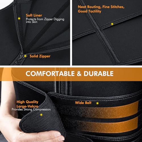 Sauna Vest Waist Trainer for Men - Black 1XL (Waist 36-38) - 2 Belts