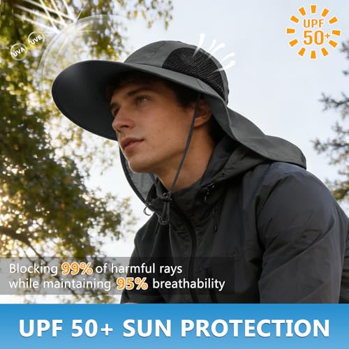 Sun Hat for Men Women with Neck Flap,UPF 50+ UV Protection Fishing