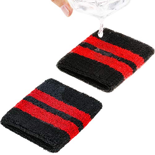 Wrist Sweatbands – 6 Pack Absorbent Athletic Bands - Black with Red Stripe