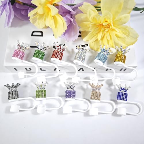 Crown Diamond Straw Toppers for Stanley Cup - Hot Pink Bling Set