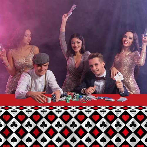 Casino Theme Tablecloths - 4 Pack 51x86 Inch Poker Party Table Covers