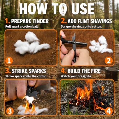 22-Piece Fire Starter Survival Kit with Ferro Rods & Striker - 2 Pack Black
