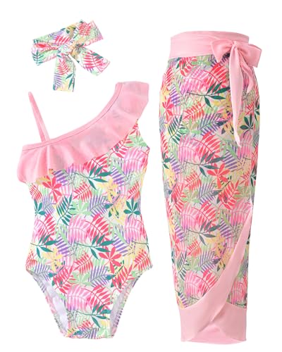 HINTINA Pink 2-3T Toddler Girl One-Piece Swimsuit with Cover Up Skirt Bathing Suit
