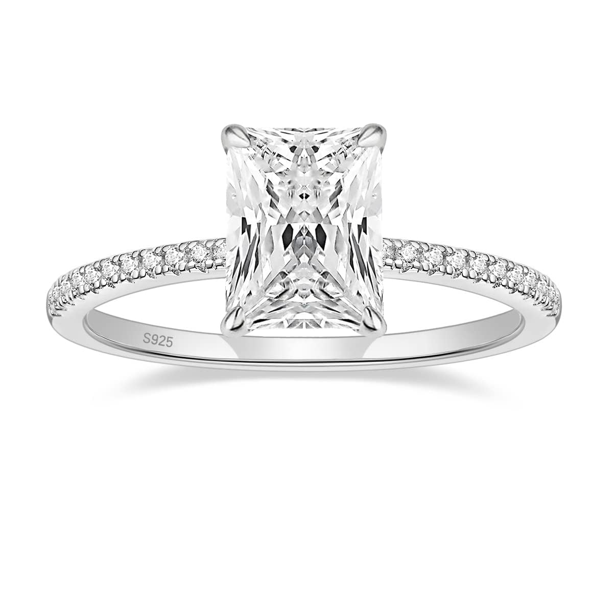 EAMTI 3CT 925 Sterling Silver Engagement Rings Radiant Cut Solitaire Cubic Zirconia CZ Wedding Promise Rings for Her Wedding Bands for Women Size 9.5