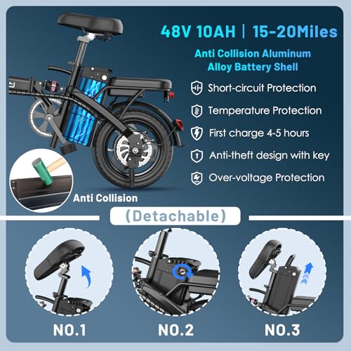 Folding Electric Bike for Adults & Teens - 14" E-Bike Classic Black