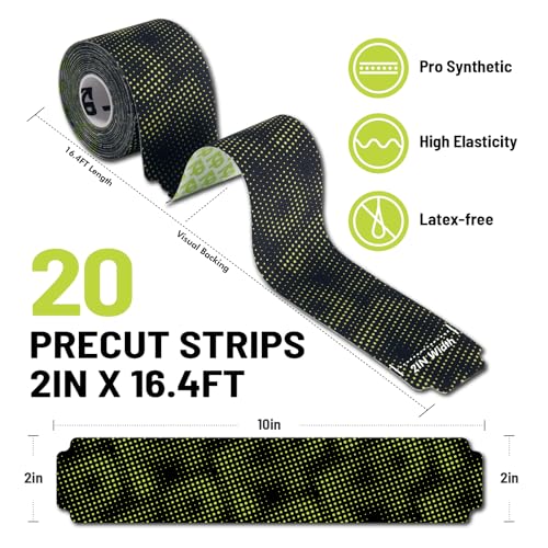 Ultra-Sticky Kinesiology Tape - Pre-Cut Synthetic Athletic Tape, Camo Black
