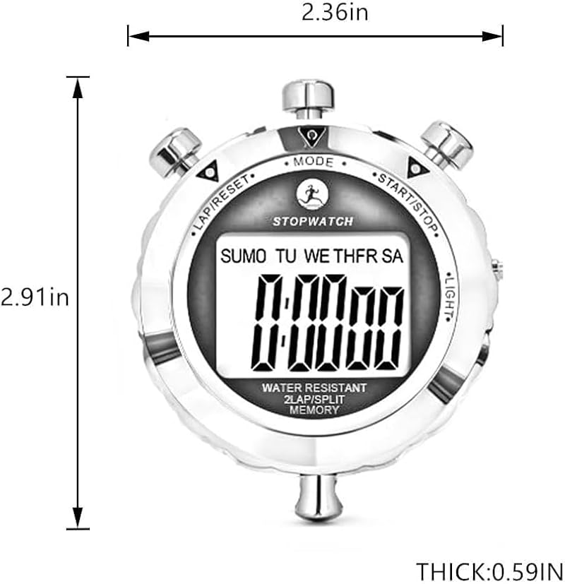 Digital Stopwatch Timer with 2 Lap Memory & Backlight - Metal