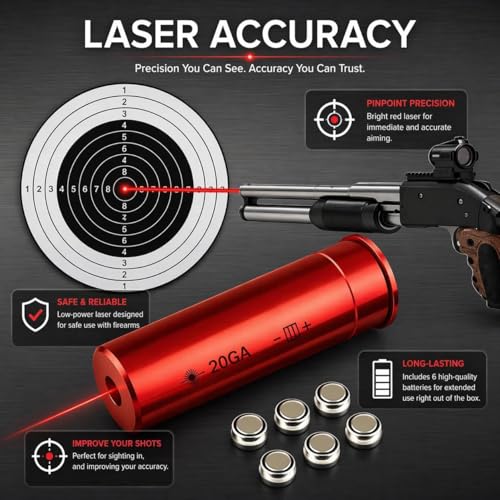 Gotical Red Dot Laser Bore Sighter for 20 Gauge Shotguns with Batteries
