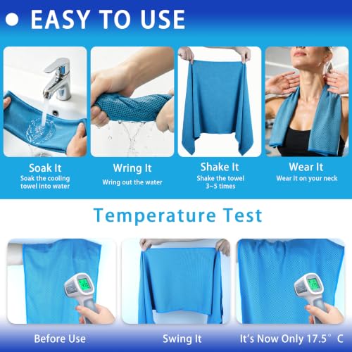 Cooling Towel 4 Pack - Ice Cool Microfiber Towels for Neck - Light Blue/Grey/Green/Pink