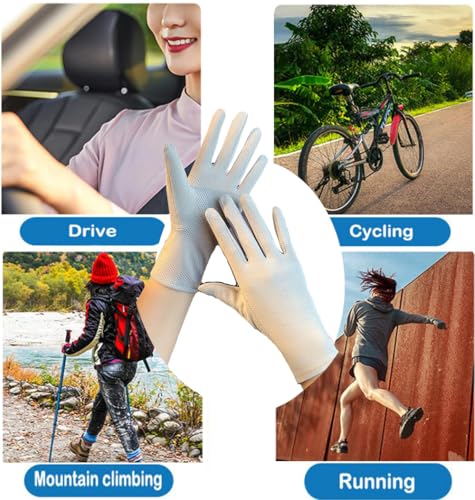 Women's UV Sun Protection Cycling Gloves - Breathable Touchscreen - Bright Grey