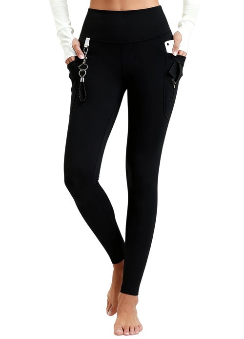 Emlovm Snow Pants Womens Waterproof Fleece Lined Leggings 27 Inch Hiking Pant Warm Winter Tights Zipper Pockets Thermal High Waisted Thick Travel Gear Running Black M