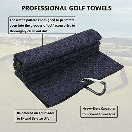 Large Microfiber Golf Towels - 3 Pack, 16" x 24" - Black, Grey, Navy Blue