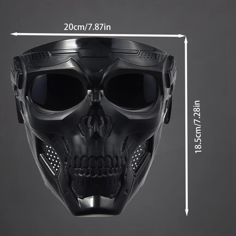 Motorcycle Mask Full Face,Masks Skull Skeleton with Goggles Impact Resistant Tactical Mask for Halloween Paintball Game Movie Props Party (Skull-greyLens)