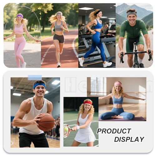 9-Pack Non-Slip Elastic Headbands for Women & Men - 9 Colors