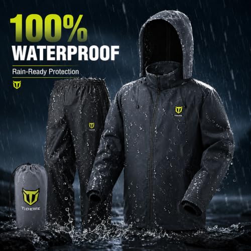 TIDEWE Men's Gray Waterproof Rain Suit - Lightweight 2-Piece Outdoor Gear, Small