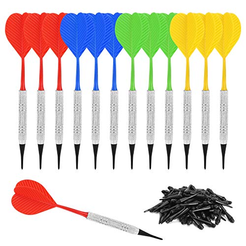 Soft Tip Darts Set - 12 Plastic Darts with 100 Extra Tips - Silver