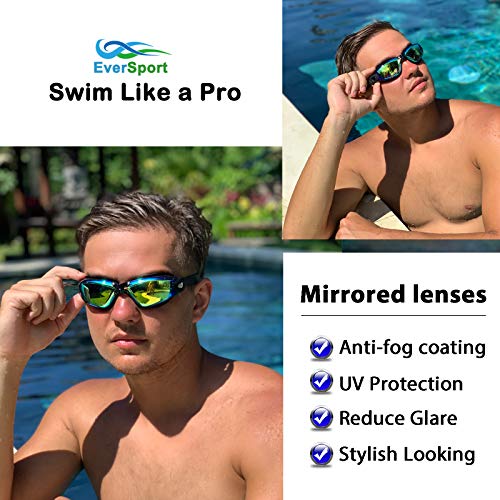 EverSport Swim Goggles Pack of 2 - Anti-Fog, Light Orange & Aqua, Men Women Youth
