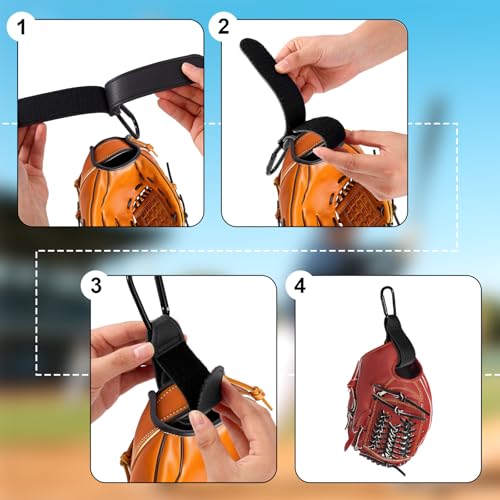 Adjustable Baseball Glove Clip Holder - PU Leather Sports Gear - Black, 2 Pack