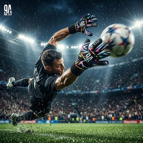 Nine Axis Kids Soccer Goalie Gloves Black, Size 5 (9-12 years) Youth