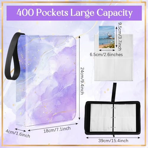 Humyoun Purple Marble Card Binder 4/9 Pocket PU Leather, 9.8 x 7.7 x 2 Inch