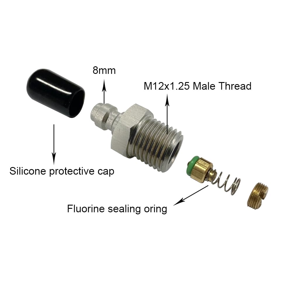 HMKUGO M12x1.25 Male Thread PCP Paintball Charging Fittings, Stainless Steel 8mm Quick-Disconnect Plug Adapter