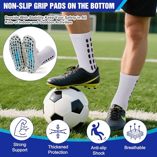 Men's Soccer Socks with Grip Pads - 4 Pairs, Black - One Size