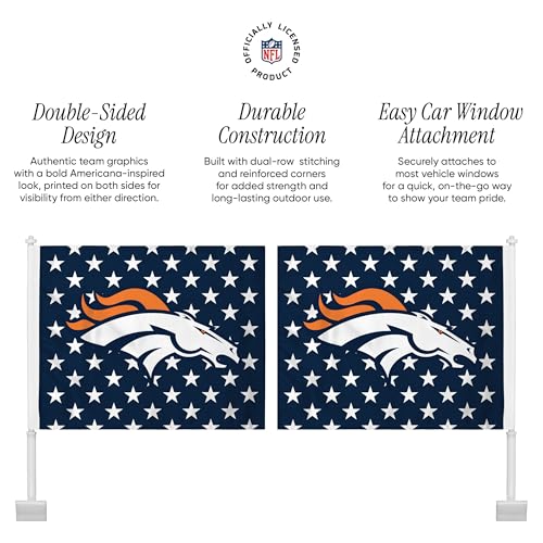 NFL Team Car Flags - Denver Broncos Americana Design, 2 Pack