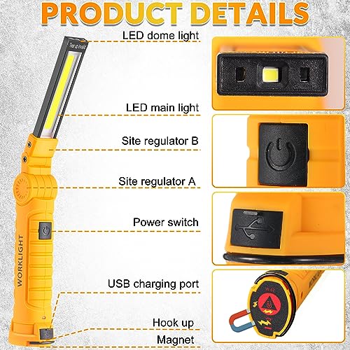 Mudder 6 Pcs LED Work Flashlights with Magnetic Base, Rechargeable, Portable, Yellow