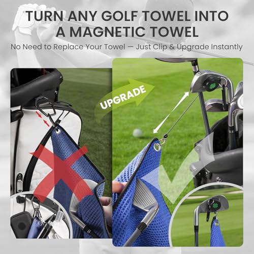 USA Flag Magnetic Golf Towel Clip with Retractable Cord - Finger Ten 2 Pack