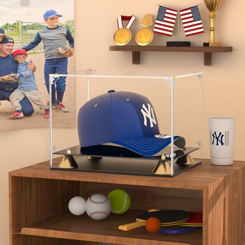 Clear Acrylic Baseball Cap Display Case with Double-Layer Base