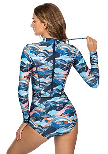 AXESEA Women's Long Sleeve Zip Rash Guard One-Piece Swimsuit - Journey Variant