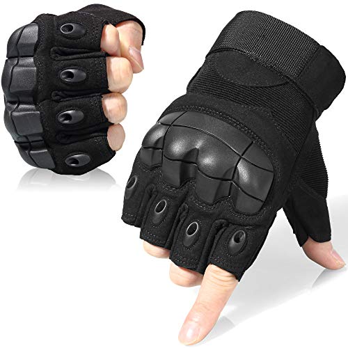 Tactical Fingerless Gloves - Black, Medium | Breathable, Anti-Slip, Impact Resistant