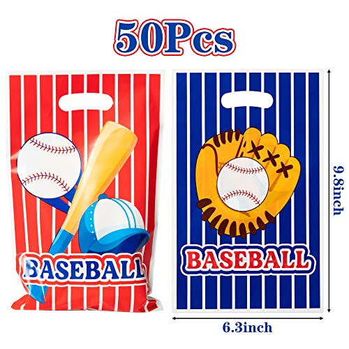 Baseball Party Favor Bags - 50 Plastic Gift Bags with Handles
