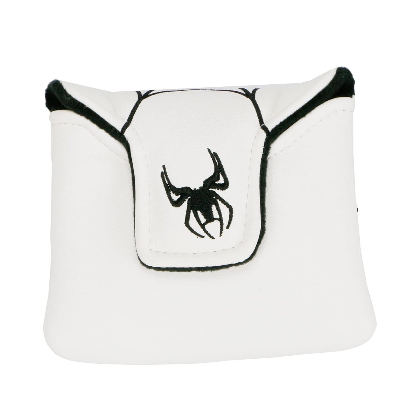 White with Black Spider Embroidery Golf Putter Cover Magnetic Square Mallet Golf Club Headcover
