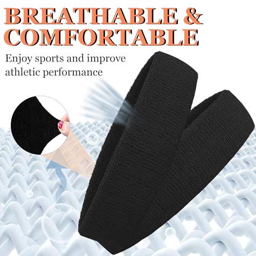 6 Pack Sports Wrist Sweatbands & Headbands Set - Black
